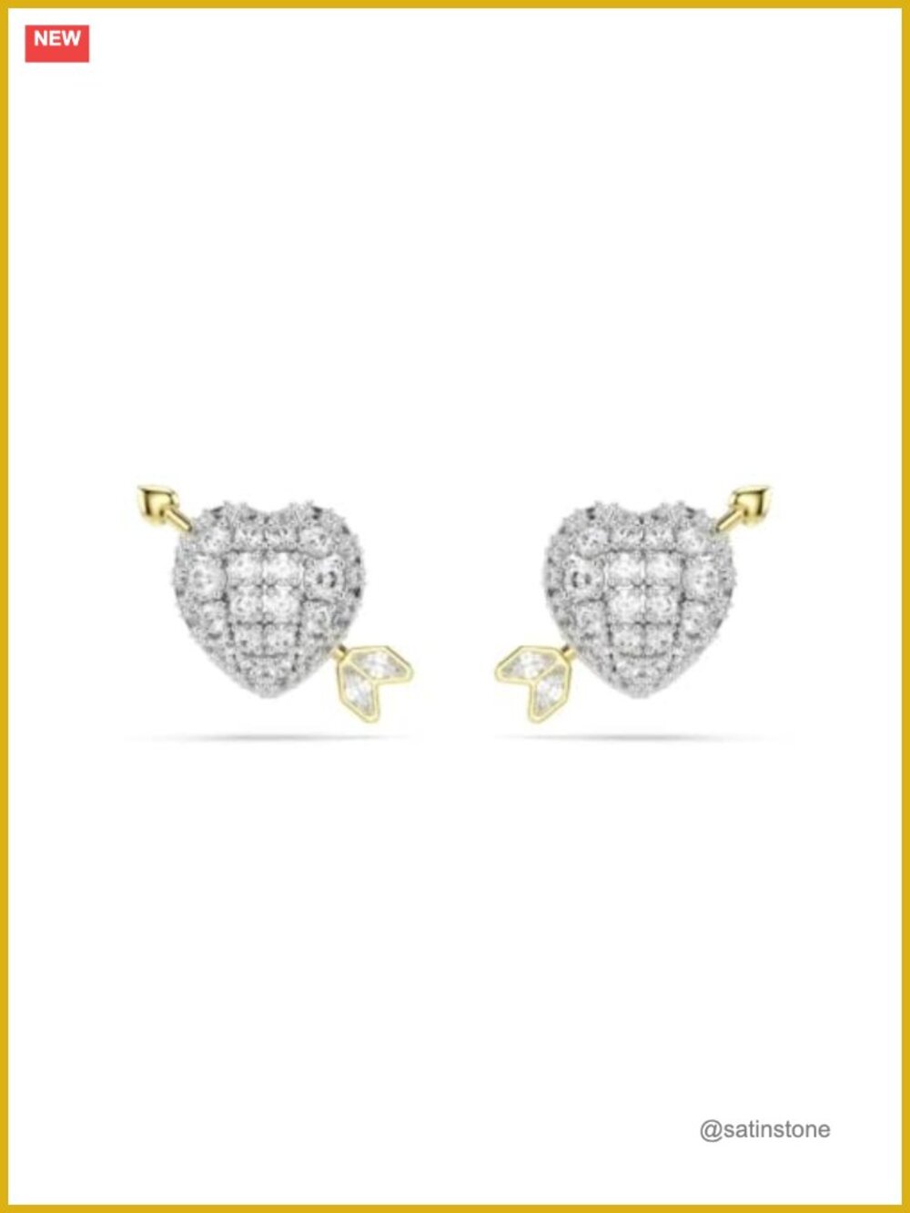 Crystal Heart Arrow Stud Earrings Mixed Metal Finish Push Back